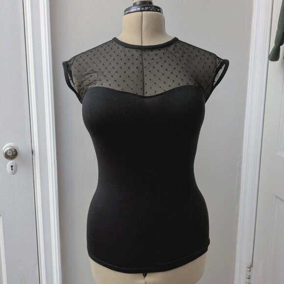 ROCK STEADY black retro pinup top with polka dot mesh M - Picture 1 of 2